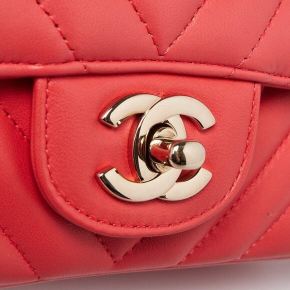 Chanel Pink Chevron Quilted Lambskin Leather Classic Mini Rectangular - Picture 5 of 9